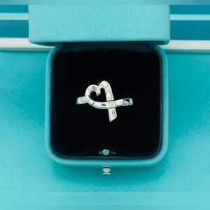 Tiffany & Co Silver Picasso Loving Heart Diamond Ring Size 8